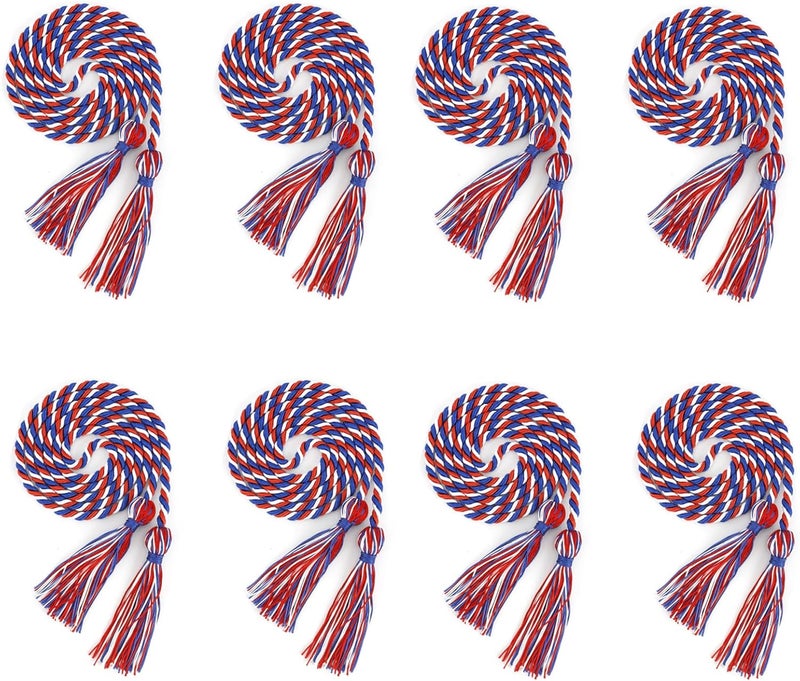 Cidenbio Graduation Cords Pack 8 PCS Honor Cords Ropes Red White and Blue Grad Cord 67" Long Braided Cord with Tassels Grad Accessories for Bachelor Master Honor Ropes for Graduation Decorations Bachelor Gown - Image 1